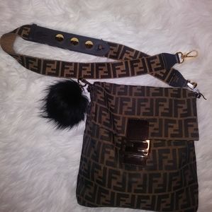 SOLD*****FENDI Zucca gold studded canvas bag strap